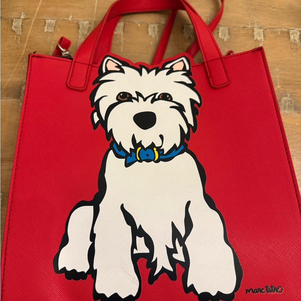 Marc Tetro Red Westie Print Shoulder Bag with Coin Pouch and Matching Leash - Picture 2 of 14